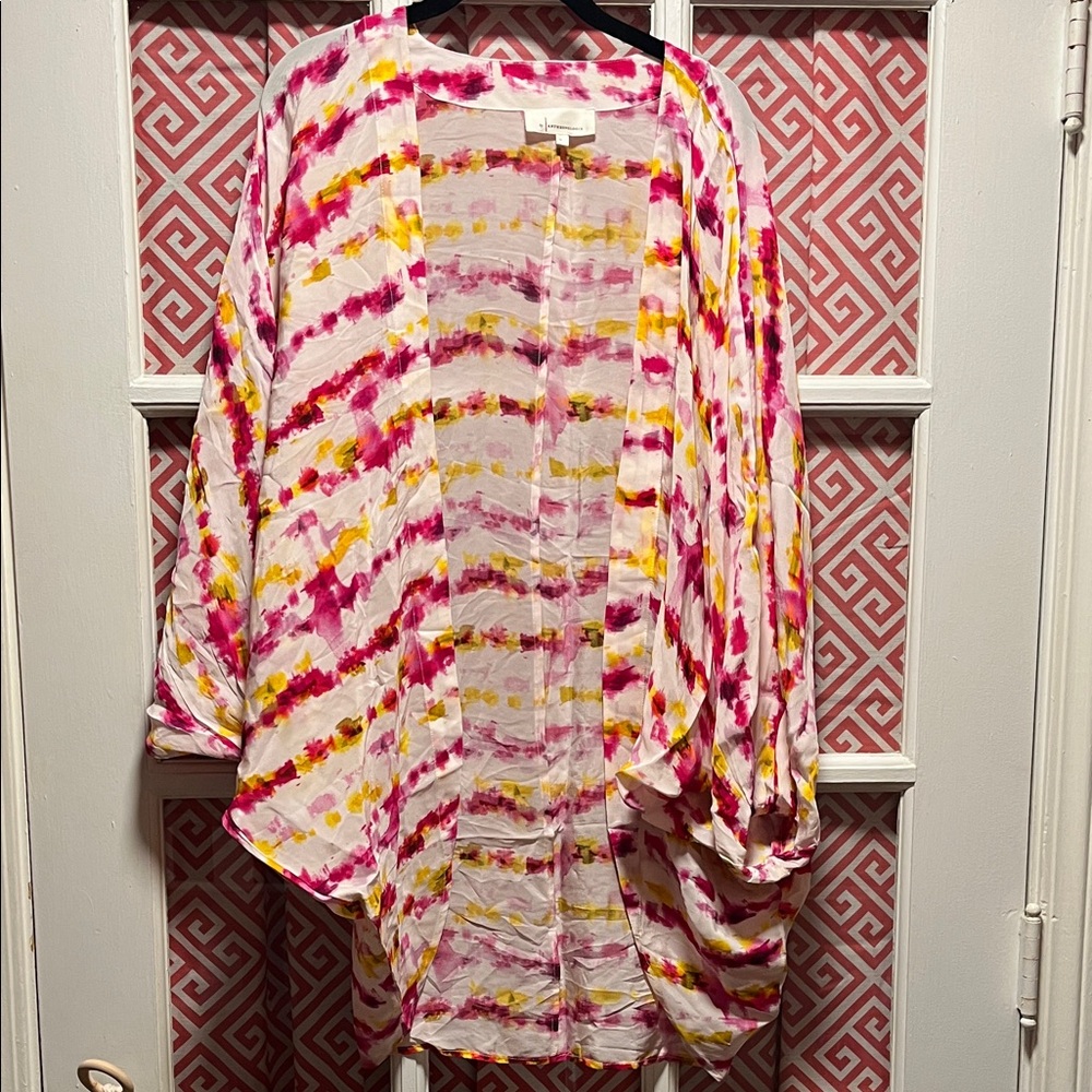 Anthropologie Pink, Yellow & White Watercolor Kimono O/S